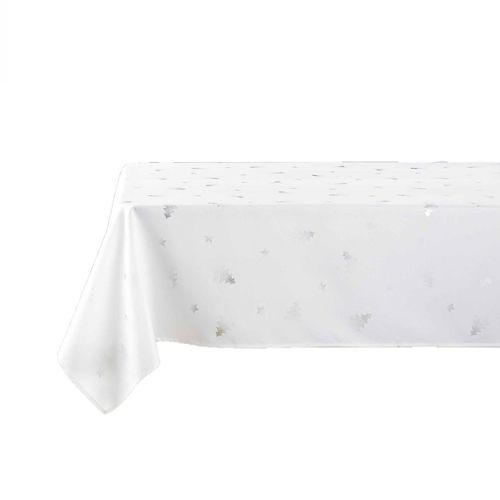 Nappe Rectangulaire Antitache Et Infroissable Sapins - 150 X 240 Cm - Blanc Et Argent