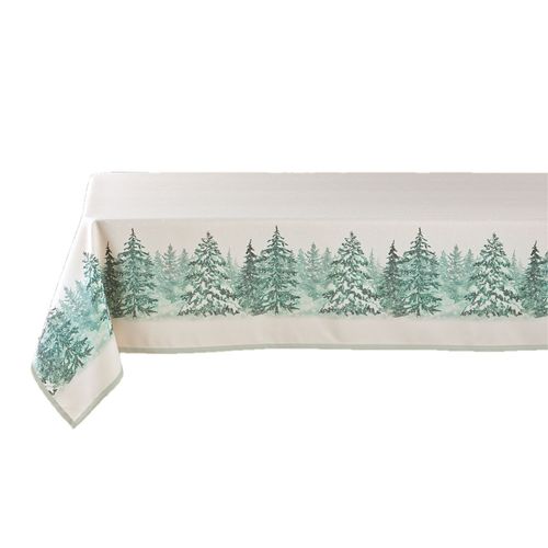 Nappe Rectangulaire Antitache Et Infroissable Forêt Enneigée - 150 X 300 Cm - Beige Et Vert