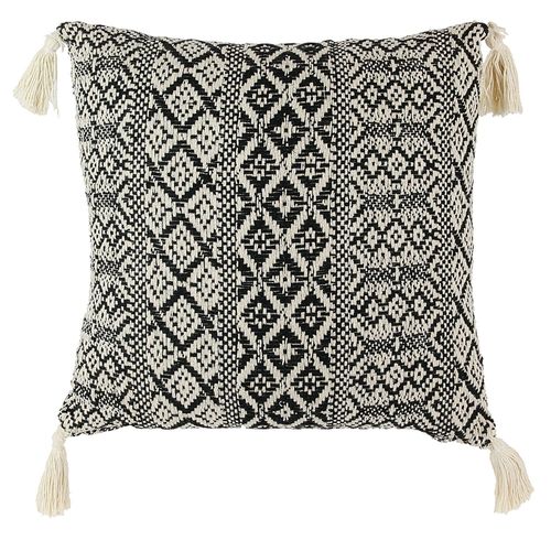 Coussin À Pompons Ethnique - L. 40 X L. 40 Cm - Beige