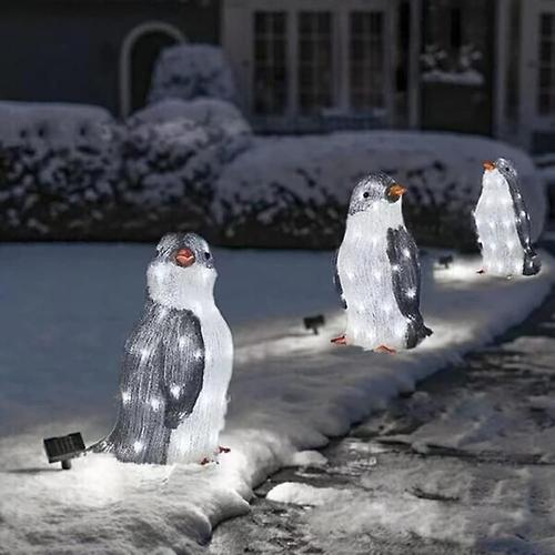 Décorations D'extérieur De Noël Pingouin Illuminées 3pc Avec Led Gard