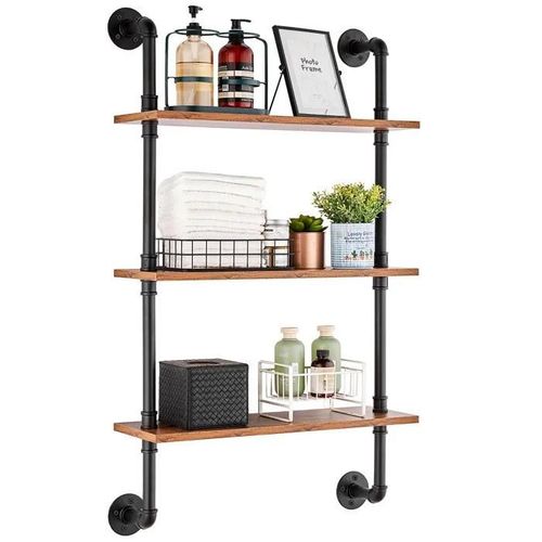 Étagère Industrielle Carrée En Forme De Tuyau-Vevor-3 Niveaux-61 X 20,3 Cm-Cuisine, Chambre À Coucher, Salle De Bain-Noir