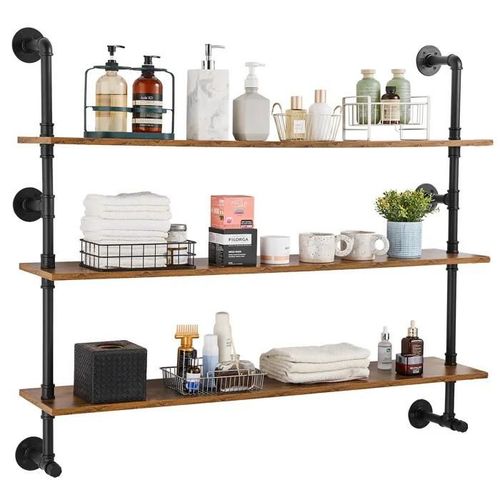 Étagère Industrielle Carrée En Forme De Tuyau-Vevor-3 Niveaux-122 X 25 Cm-Cuisine, Chambre À Coucher, Salle De Bain-Noir