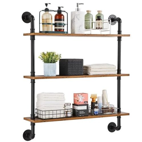 Étagère Industrielle Carrée En Forme De Tuyau-Vevor-3 Niveaux-81,3 X 20,3 Cm-Cuisine, Chambre À Coucher, Salle De Bain, Salon