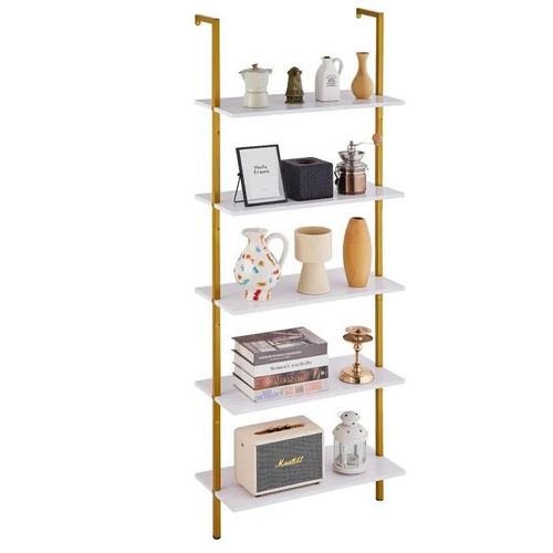 Étagère Industrielle Carrée En Forme De Tuyau-Vevor-5 Niveaux-61 X 30,5 Cm-Cuisine, Chambre À Coucher, Salle De Bain-Doré Et Blanc