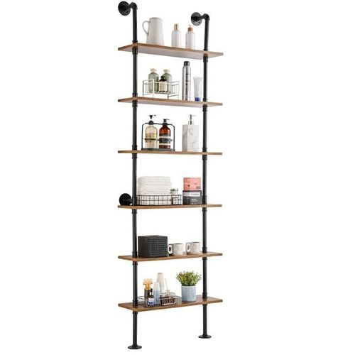 Étagère Industrielle Carrée En Forme De Tuyau-Vevor-6 Niveaux-61 X 25,4 Cm-Cuisine, Chambre À Coucher, Salle De Bain-Noir