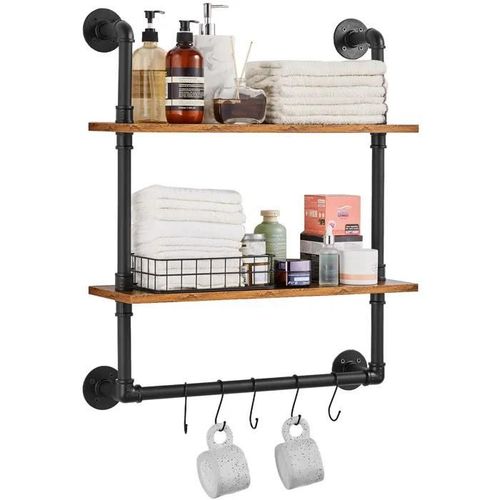 Étagère Industrielle Carrée En Forme De Tuyau-Vevor-2 Niveaux-63x20,5 Cm-Cuisine, Chambre À Coucher, Salle De Bain-Maison