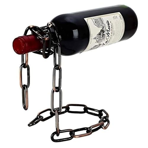 Chaîne Porte-Bouteille Magique - Compatible Avec Bouteilles De Vin Et Autres Bouteilles En Verre - Porte-Bouteille En Métal - Objet Décoration Fête Imitation Chaine - Couleur Cuivre