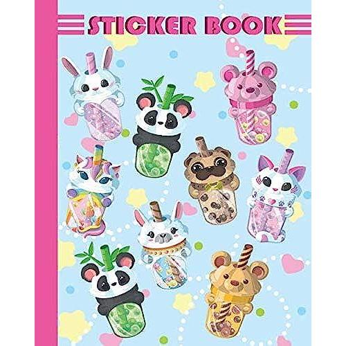 Sticker Book: Permanent Blank Sticker Collection Book For Girls With Cute Panda, Pug, Rabbit, Llama, Bear, And Unicorn Bubble Tea Cups, Album With ... Collecting Stickers, Sketching And Drawing