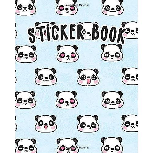 Sticker Book: Kawaii Permanent Blank Sticker Collection Book For Creative Kids With Cute Panda Bear Faces, Album With White 8x10 Inch Pages For Collecting Stickers, Sketching And Drawing
