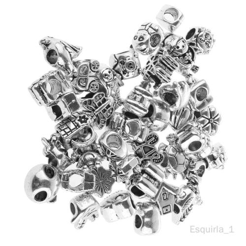 38 Pièces 9-18mm Alliage Vintage Argent Tibétain Européen Grand Trou Perles Charmes Accessoires Faits À La Main Pour Bracelet Diy Collier Fabrication De Bijoux Résultats