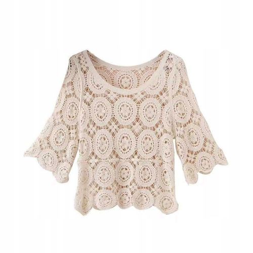 T-Shirt En Crochet Avec Manches 3/4 Et Dentelle