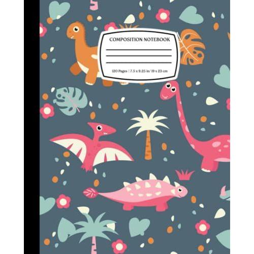 Kids Cartoon Dinosaurs Seamless Patternwith Flowers