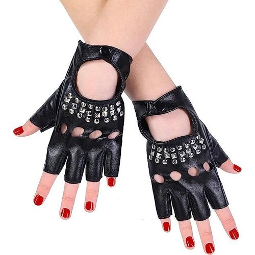 Gants Punk En Cuir Pu Pour Femmes Gants De Performance À Demi-Doigts Avec Sangle Cloutée Ou Boucle