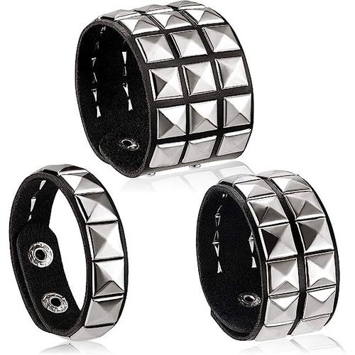 Bracelet Punk Clouté En Cuir 3 Pièces Pour Hommes, Femmes, Bracelet Clouté Des Années 80, Bracelet Gothique Punk Rock, Bracelet Clouté Clouté, Métal Unisexe, Pour Accessoires De Fête D'halloween.