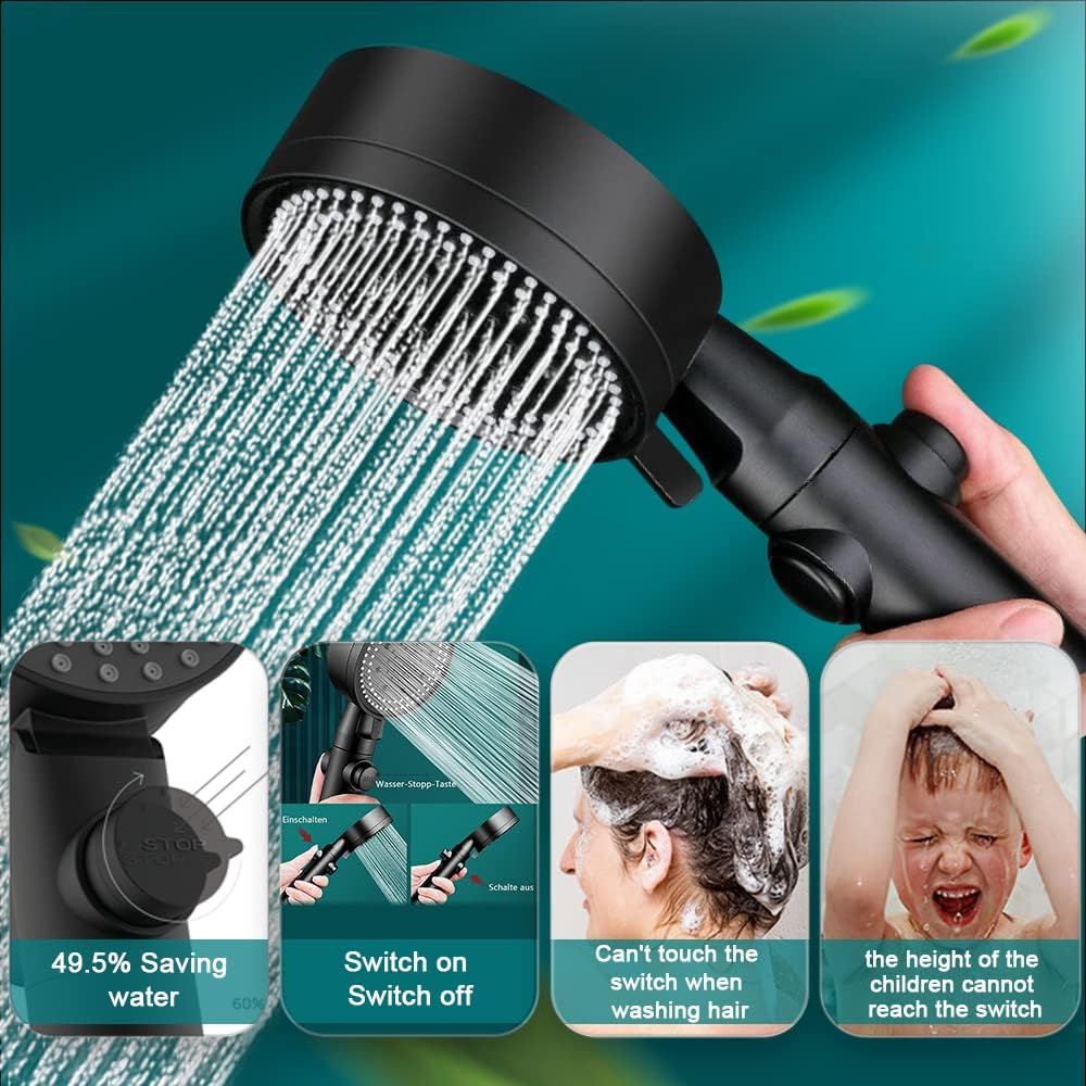 Pommeau de douche surpresseur haute pression avec tuyau de 1... - 2