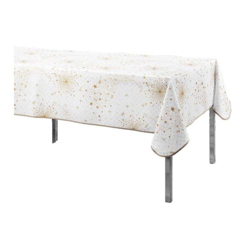 Nappe Rectangulaire Antitache Et Infroissable Imprimé Illumination - L. 150 X L. 300 Cm - Blanc Et Or