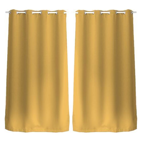 Lot De 2 Rideaux Unis Occultants Avec ¿Illets - 140 X 240 Cm - Moutarde