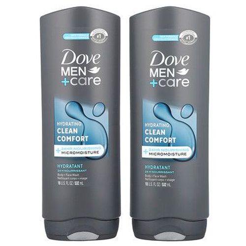 Dove, Men+Care, Clean Comfort, Nettoyant Visage Et Corps, 2 Pièces, 532 Ml Chacun 