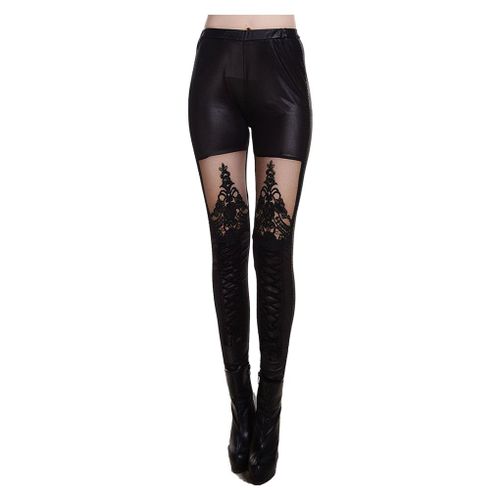 Pantalon En Dentelle En Cuir Pu Couleur Unie