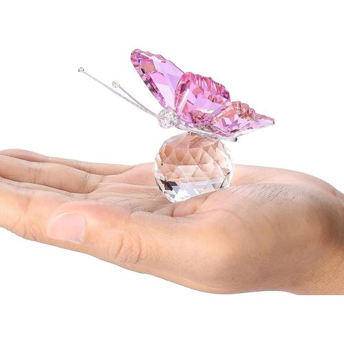 Beo Décoration De Papillon Rose Avec Boule À Facettes En Verre De Cristal K9 Ornement De Capteur De Soleil Pour La Maison, La Chambre À Coucher, Le Bureau