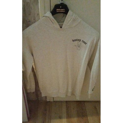 Pull À Capuche Beige-Blanc Avec Imprimé