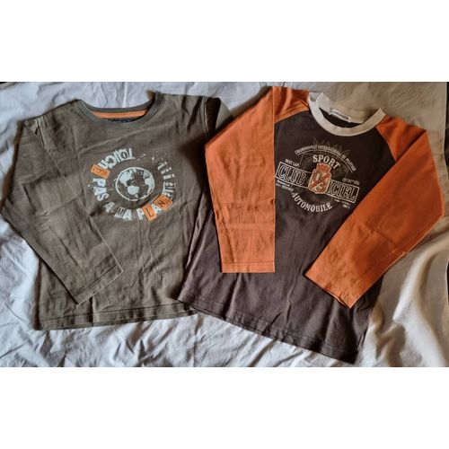 2 Tee-Shirt Manches Longues Garçon 8 Ans. Couleur Marron. Marques Sidewalk Et Miniman