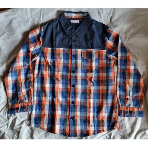 Chemise Garçon 10 Ans. Marque Du Pareil Au Même. Couleur Bleu À Carreaux Rouge Et Blanc