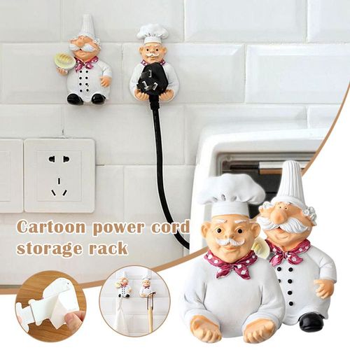 Support De Prise De Courant En Forme De Chef Cuisinier, Dessin Animé Utile, Support De Rangement Pour Cordon, Étagère Murale Décorative, Porte-Clés Fournitures De Cuisine, Vente De Tb