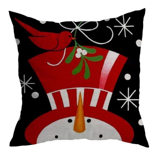 Housse De Coussin De Chambre À Coucher, Motif Bonhomme De Neige, Anti-Poussière, Impression Simple Face
