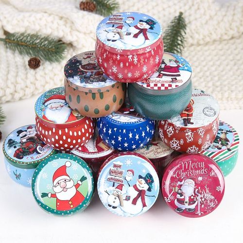 Pot de noël rond en étain scellé, bijoux Biscuits pièces de monnaie bonbons boîte de rangement conteneur étui pour écouteurs organisateur G5GB