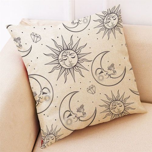 Housse De Coussin Imprimée Motif Soleil Et Lune, Taie D'oreiller En Velours, Décoration De Voiture, Livraison Directe