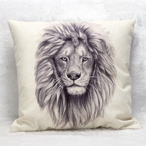 Taie D'oreiller En Coton Et Lin Imprimé Lion Vintage, Housse De Coussin, Décoration De La Maison, Chambre À Coucher, Canapé, 45cm X 45cm