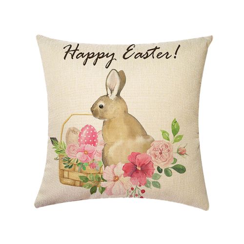Housse De Coussin Imprimée, Taie D'oreiller En Lin, Pour Décoration De La Maison, À Faire Soi-Même, Oeufs De Pâques, Lapin, 45x45cm