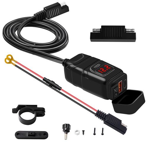 Chargeur Usb Qc3.0 Pour Moto, Prise Usb + Type-C, Étanche, Avec Voltmètre
