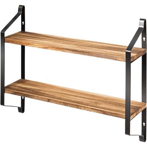 Costway Etagere Murale En Bois Et Métal Porte-Épices Pour Cuisine Etagère À 2 Niveaux Pour Salle De Bain, Bureau, Chambre,Salon