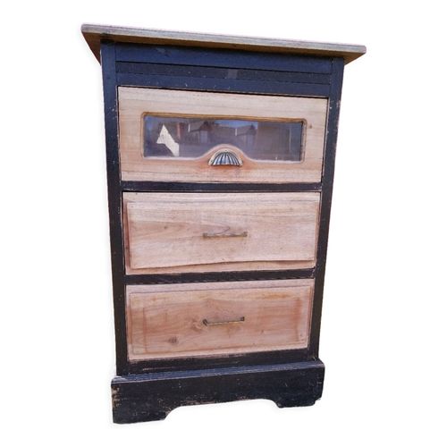 Ancien Grainetier Bois Massif Noir
