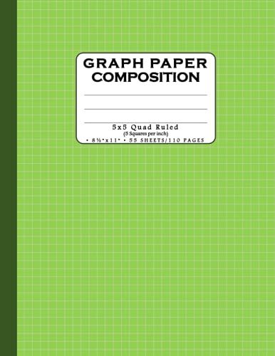 Quad Ruled Composition Notebook: 5x5 Graph Paper Notebook, 1/5 In Grid Ruled Graphing Note Book, 110 Pages/55 Sheets, 8.5 X 11 Inches (21.59 X 27.95 ... Drawing, Students, Etc. - Light Green Cover