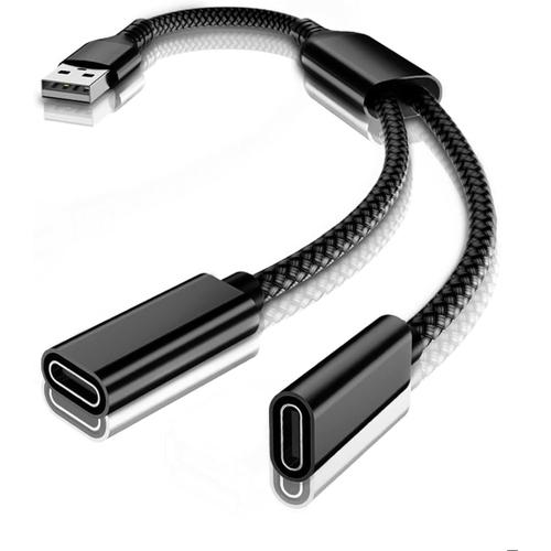 Adaptateur USB Mâle vers Double USB C Femelle,Câble Chargeur Type