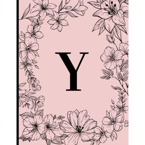 Y: Monogram Initial Y Notebook For Women, Girls And School, Pink And Black Flowers