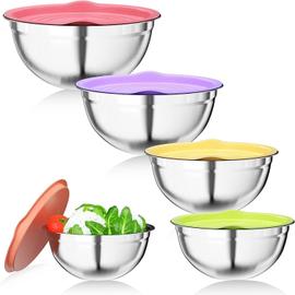 5 pièces bols à mélanger, saladier bol à en acier inoxydable avec Coloré couvercle  hermétique, 4.5L / 3.5L / 2.5L / 2L / 1.4L empilables et lave-vaisselle,  pour le stockage et le mélange
