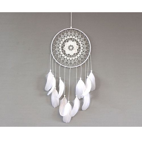 Attrape Rêve Noir, Attrape Rêve Attrape Rêve avec Perles et Plumes pour Décoration Maison Voiture Chambre, 20,5 cm de Diamètre, Blanc