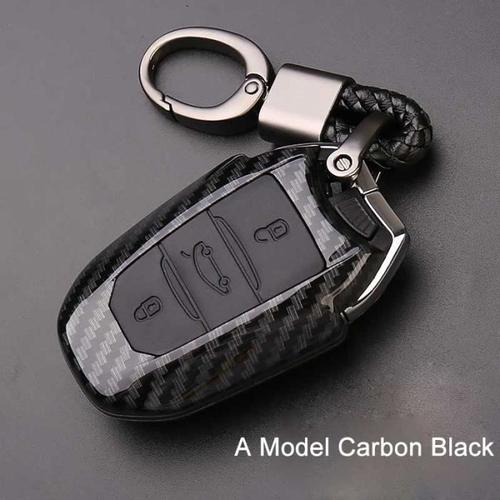 Happyit Coque en Fibre de Carbone ABS + Silicone Clé de Voiture Couverture  Cas pour Peugeot 301 307 206 3 Boutons sans Clé Porte-clés (Noir)