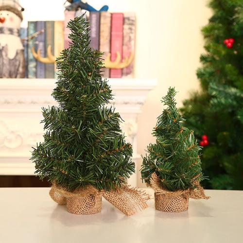 2pcs arbre de Noël 20cm arbre vert 30cm mini arbre de Noël toile de jute arbre de base jour de Noël centre commercial fenêtre décorations de table