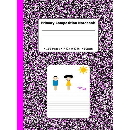 Primary Composition Notebook: Primary Journal Grades K-2 With Dotted Midline & Picture Space | 100 Pages, 9 3/4 X 7 1/4 Inches, Draw And Write ... Creative Story Writing - Pink Marble Cover