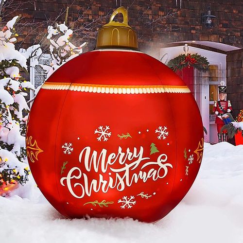 Boule De Noël Gonflable Lumineuse En Pvc Avec Grand Support De Poids Fermement Sur La Cour, Grande Boule Décorée D'extérieur De 24 Pouces Avec Lumière, Télécommande, Pompe À Air Pour Décorations De Co