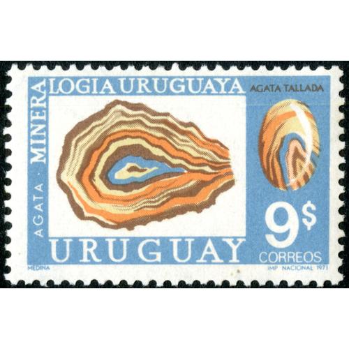 Timbre Uruguay, Agata, Mineralogia Uruguaya, Agata Tallada, Correos, 1971, 9s