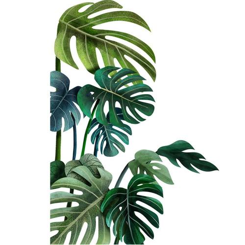 Sticker mural feuille de palmier (face à droite) sticker mural feuille de plante verte tropicale salon, décoration murale de chambre à coucher