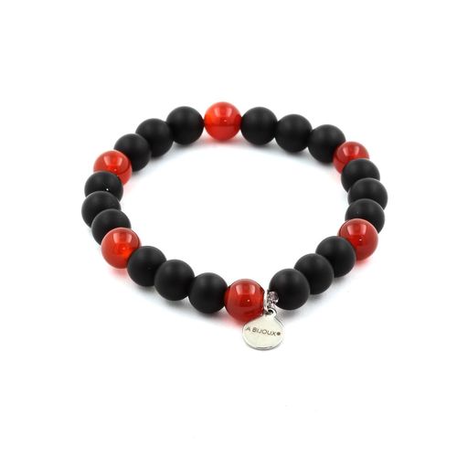 Bracelet Perles Onyx Noir Mat + Cornaline D'uruguay 8 Mm. Fabriqué En France.