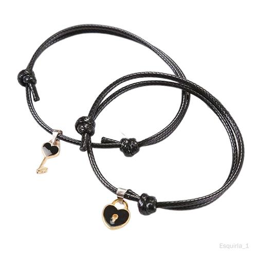 Esquirla Ensemble De Bracelets Assortis Décor Coeur Pour Femme Homme Accessoire Délicat Noir