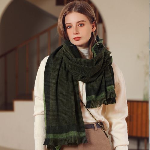 Foulard châle imprimé à carreaux contrastés cadre européen et américain vert